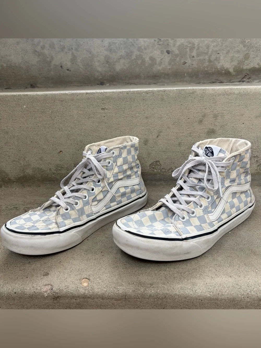 Vans Checkerboard Sk8-hi Tapered High Top Sneakers Zen Blue & True White - Picture 6 of 9